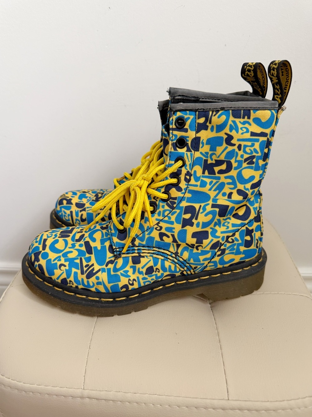 Dr. Martens 1460 Blue Yellow Graphic Canvas 8-Eye Boots EU 36